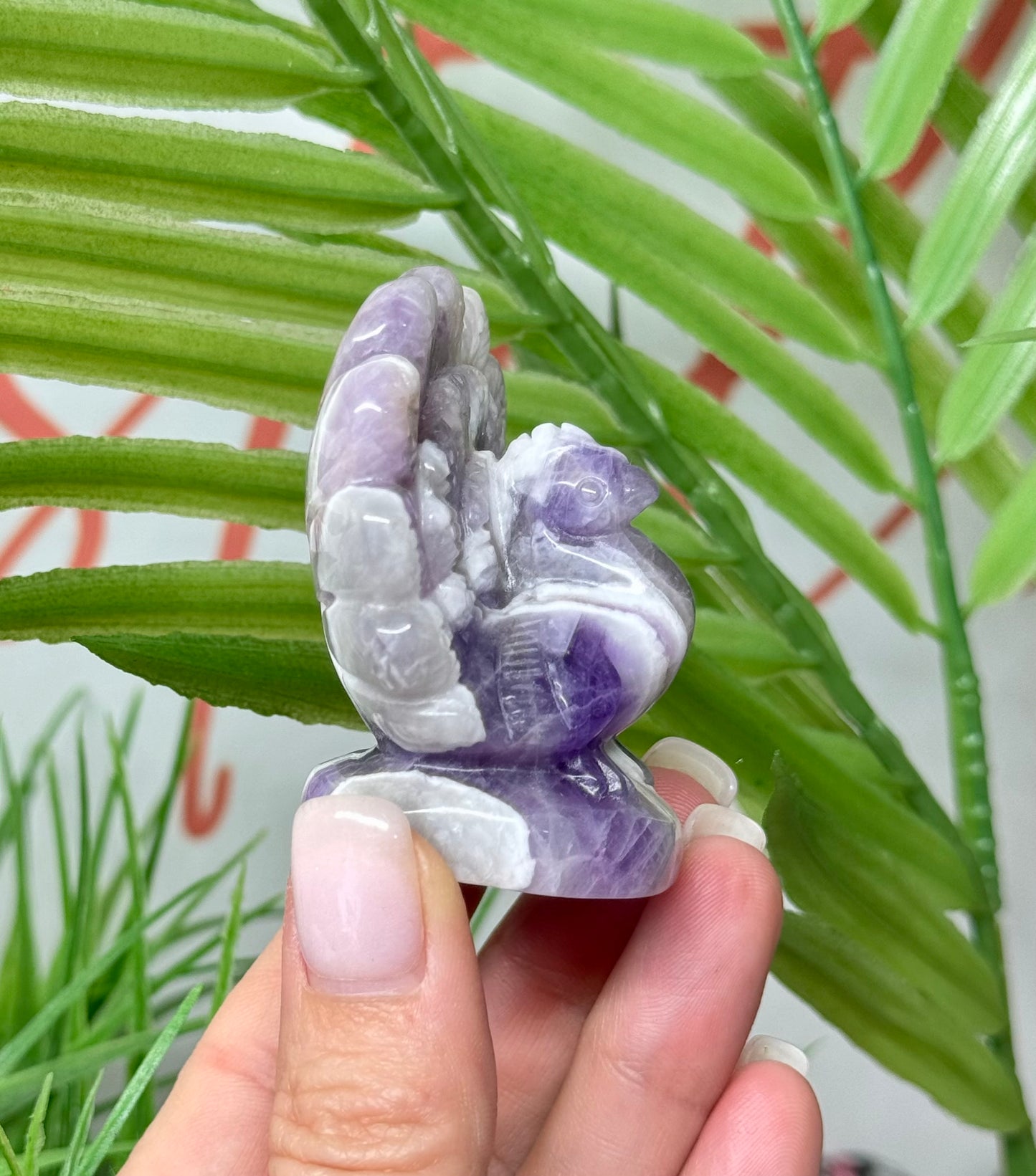 Dream amethyst peacock or turkey. Measures 2.25” tall