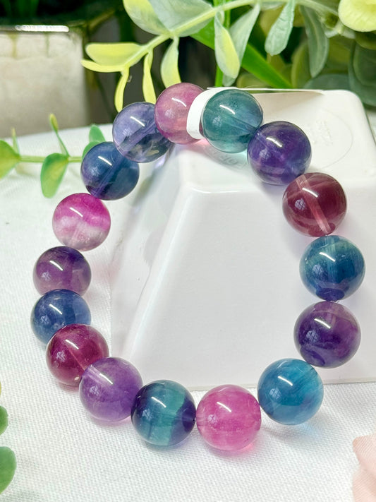 Unicorn fluorite bracelet. 12.5mm beads and guts size 7” wrist. Can be resized