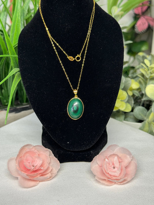 Gorgeous malachite necklace. Gold plated s925 sterling silver with 17” chain