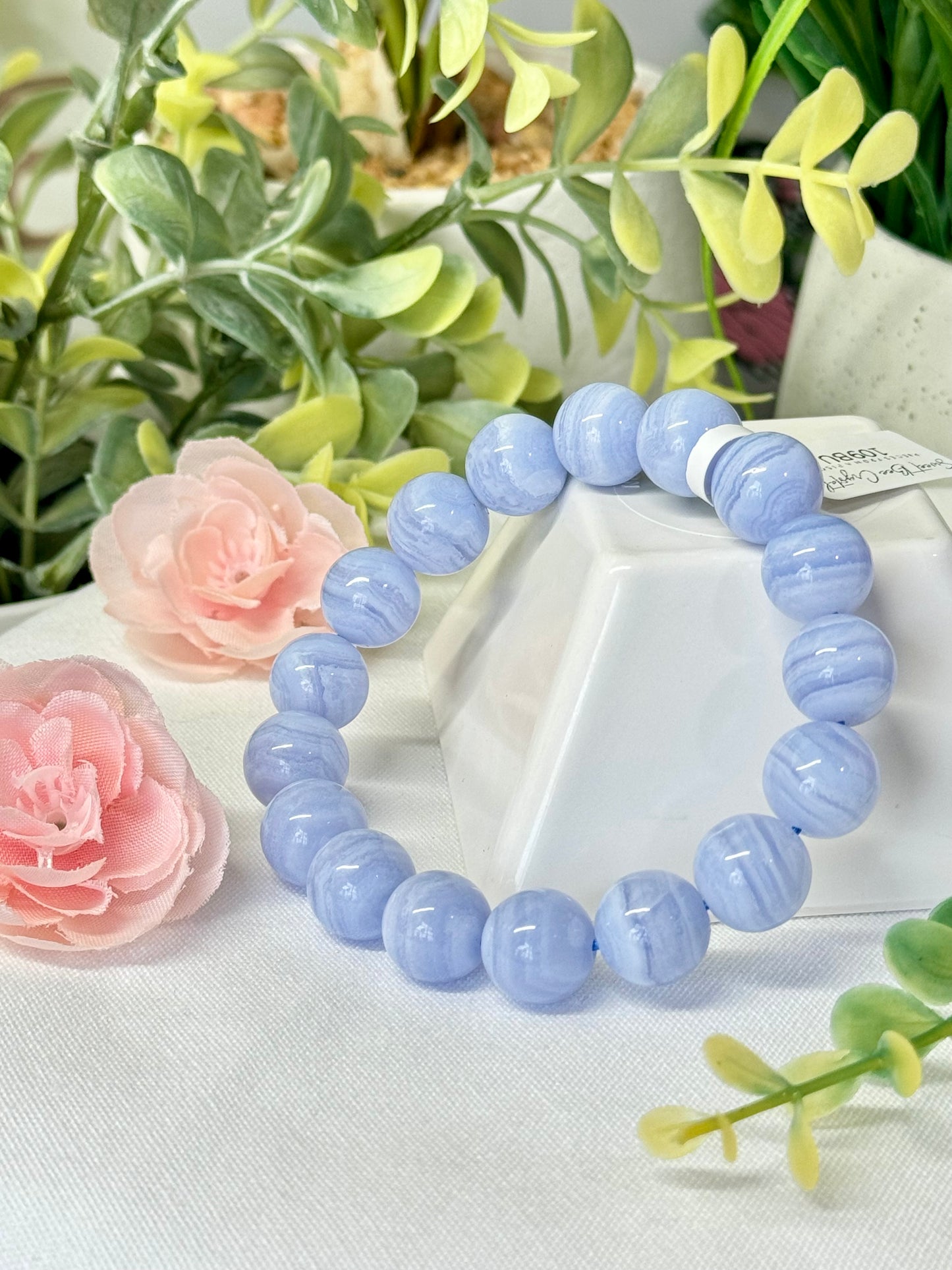 High quality blue lace agate bracelet. 12mm beads. Size 7” can be downsized