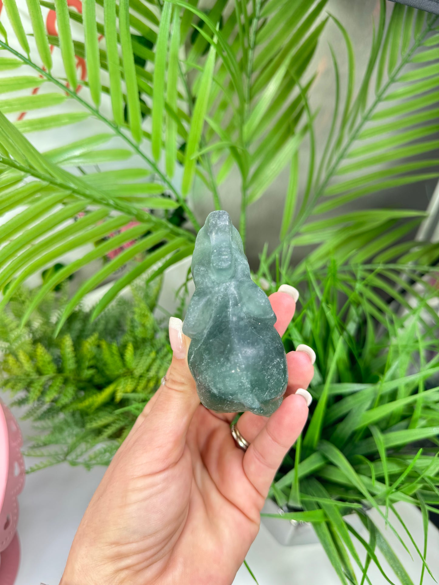 Larger size green fluorite elephant carving