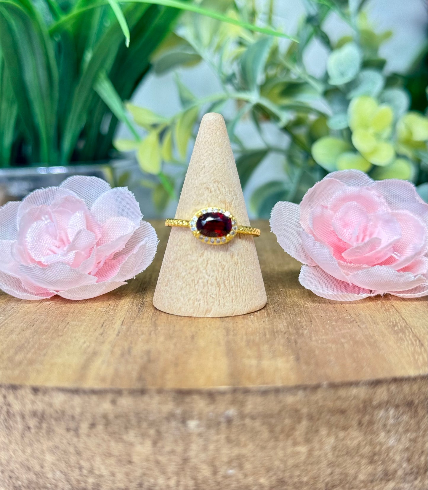 Garnet ring. Gold plated s925 sterling silver and adjustable