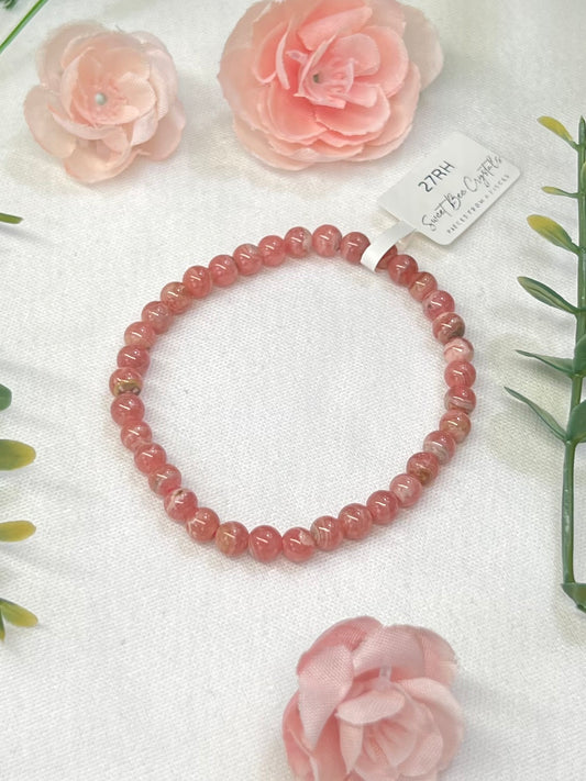 Rhodochrosite stacker style bracelet 4mm beads size 7”