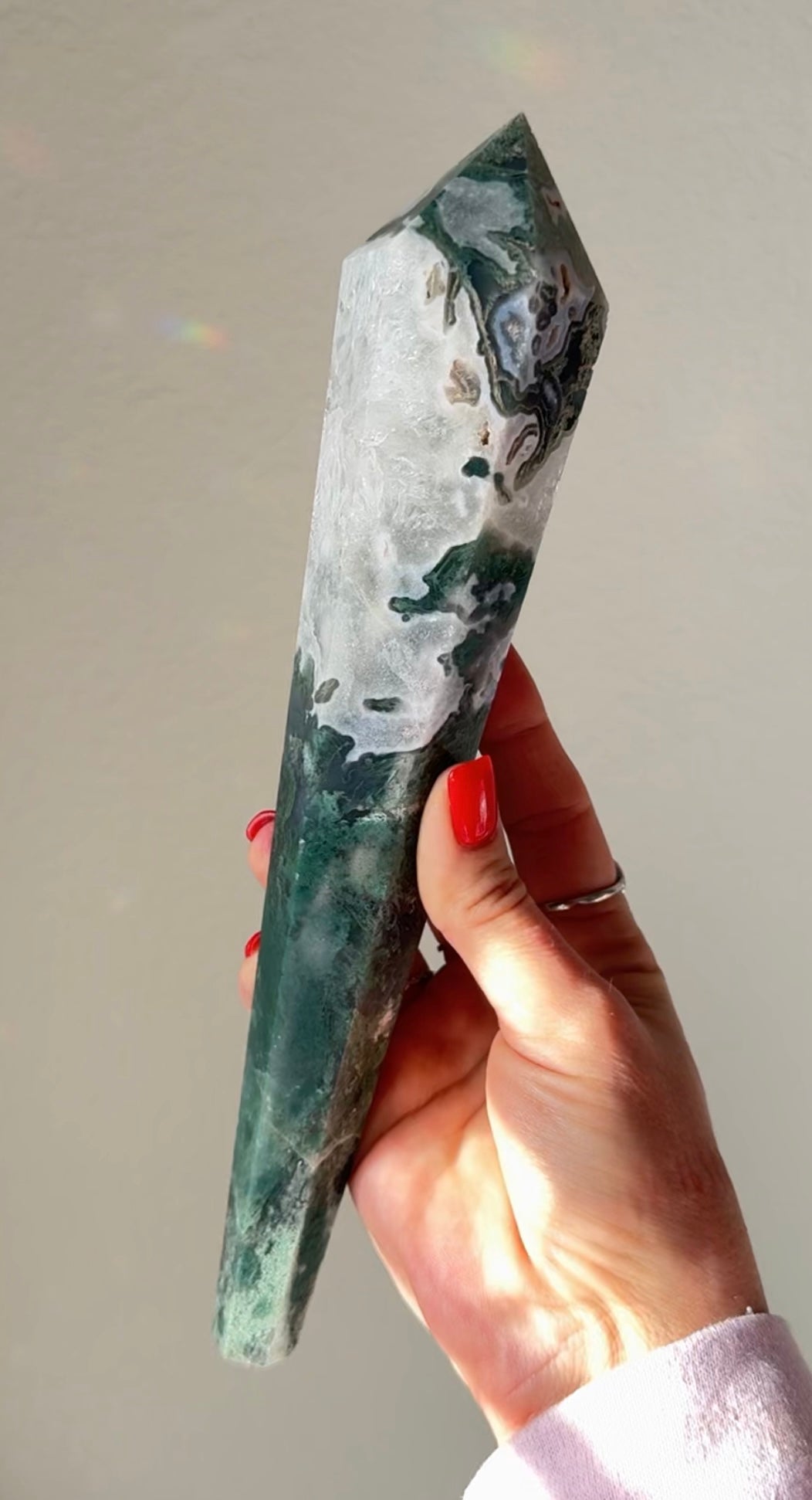 Moss agate wand