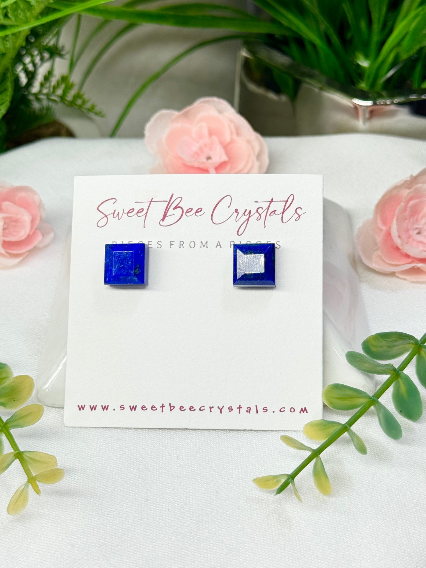 Lapis lazuli square stud earrings s925 sterling silver comes with silicone backs