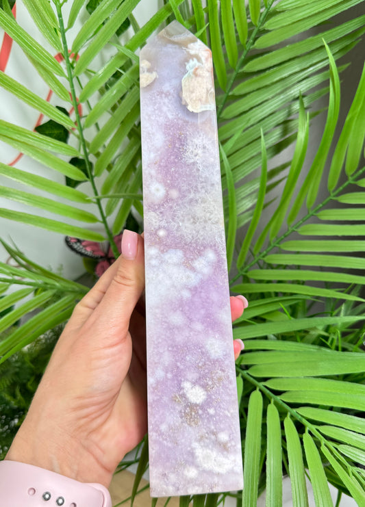 XL Pink amethyst X flower agate tower