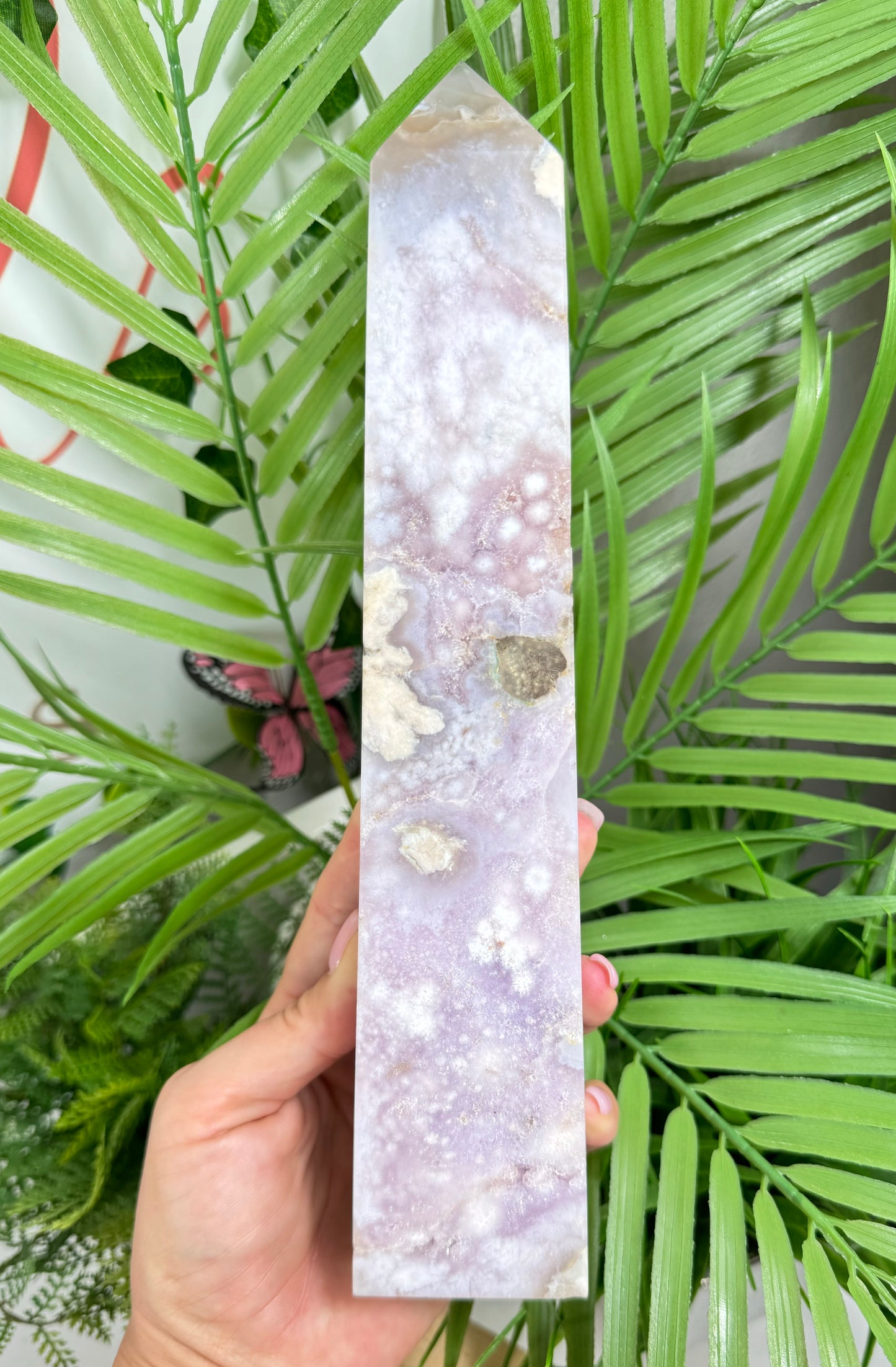 XL Pink amethyst X flower agate tower