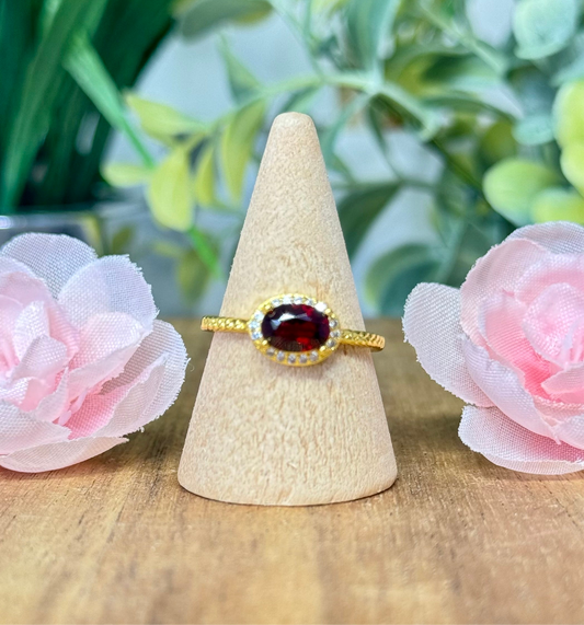 Garnet ring. Gold plated s925 sterling silver and adjustable