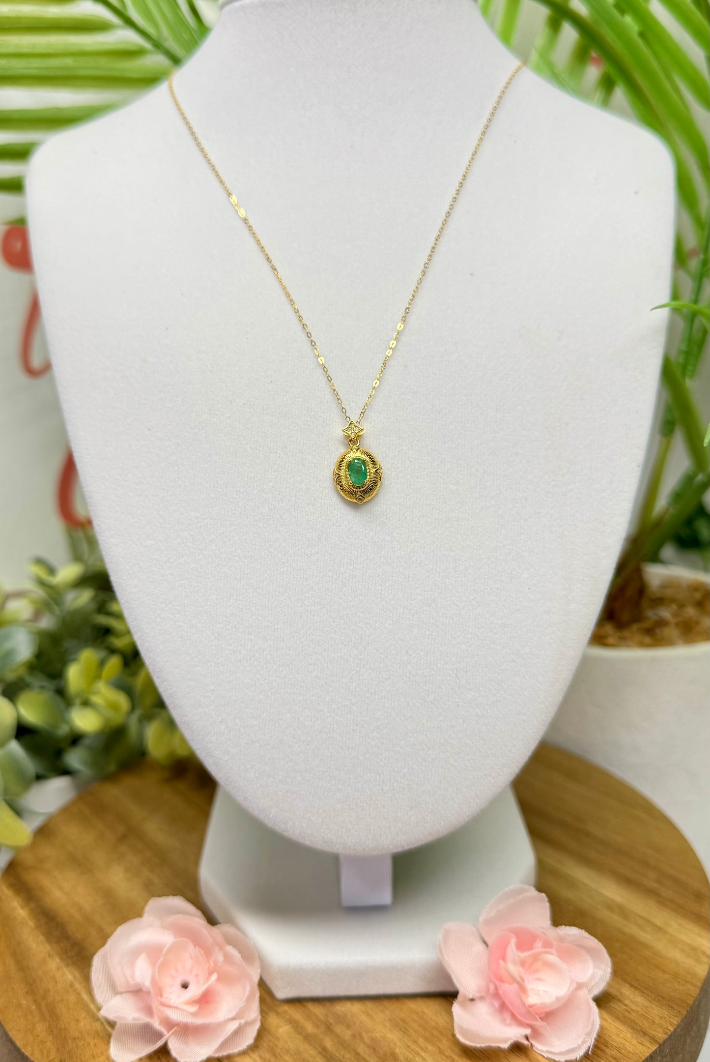 Emerald necklace. 14k gold plated S925 sterling silver with 17” chain