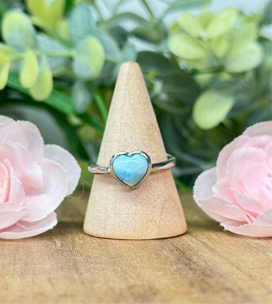 Larimar heart ring. S925 plated copper and adjustable