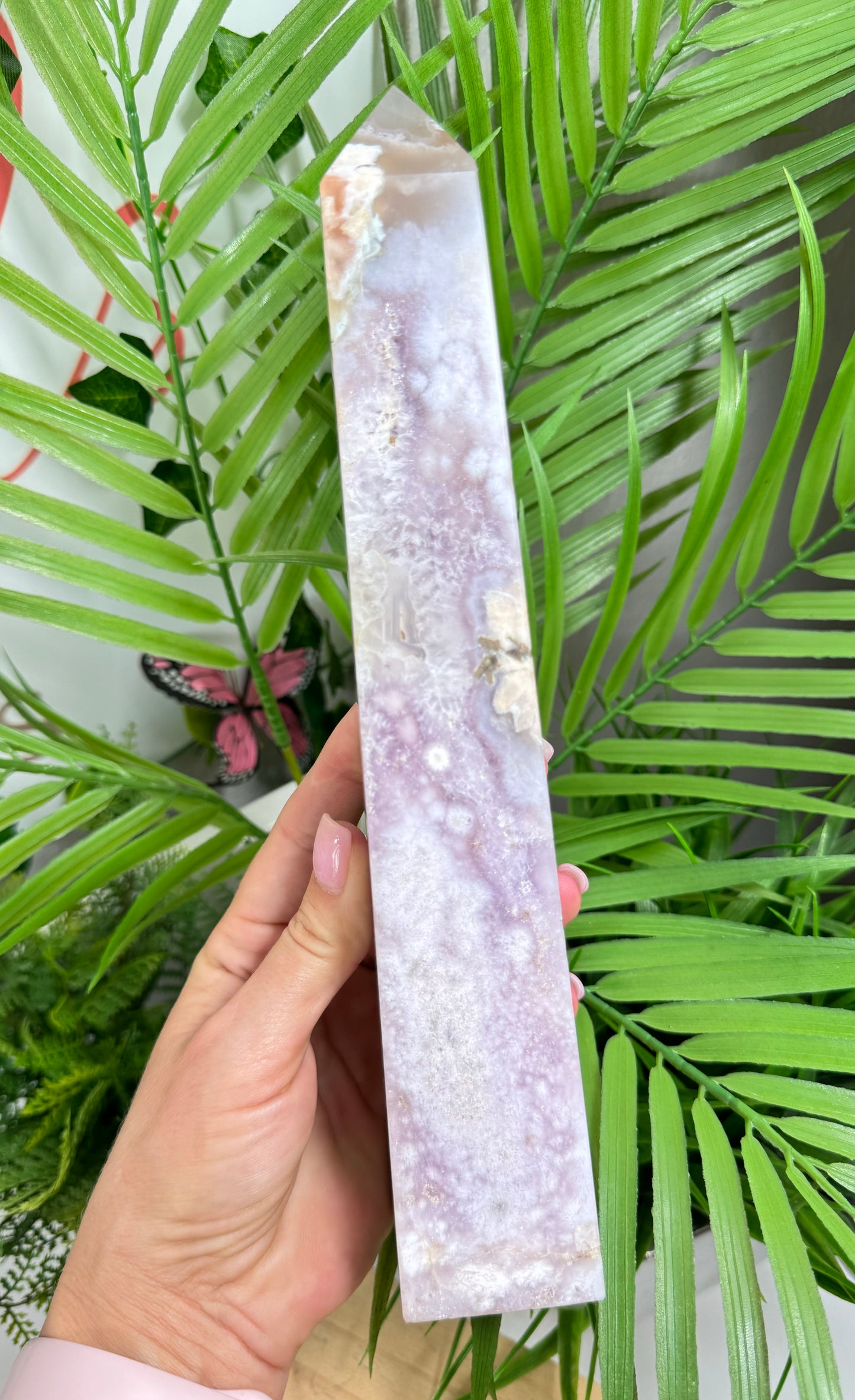 XL Pink amethyst X flower agate tower