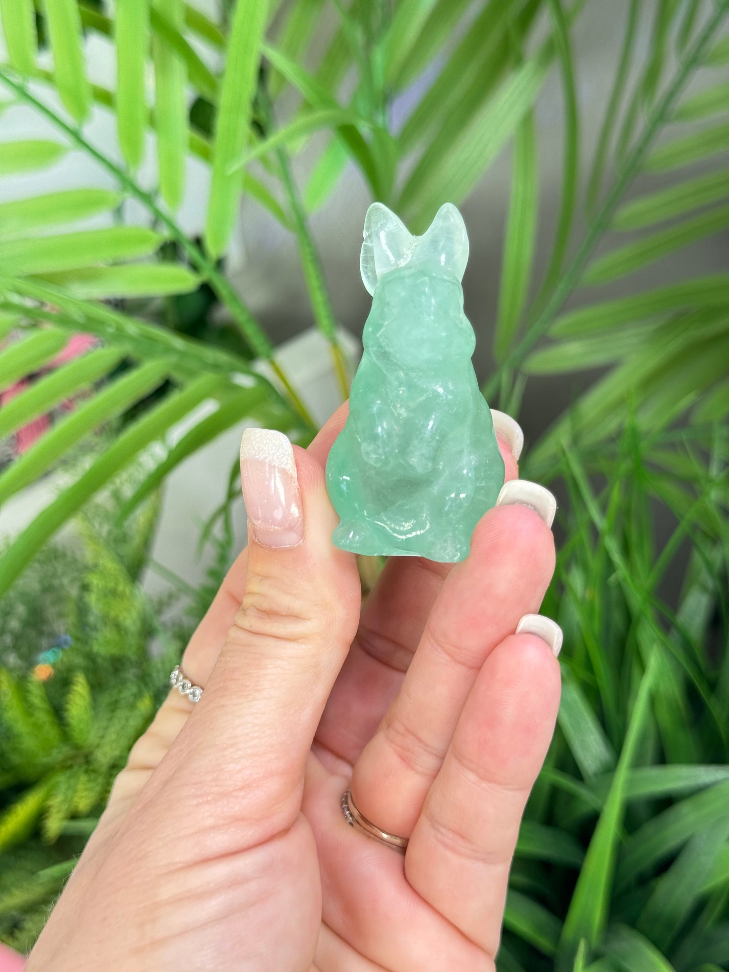 Green fluorite bunny carving