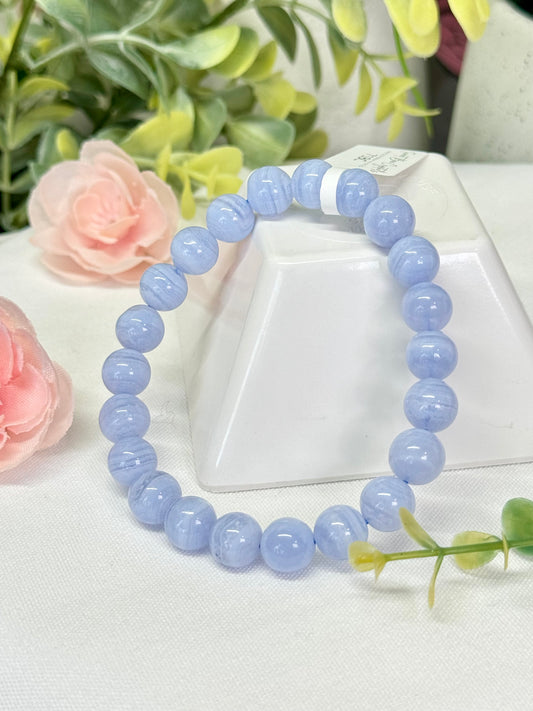 High quality blue lace agate bracelet. 9.1 mm beads. Size 7” can be resized