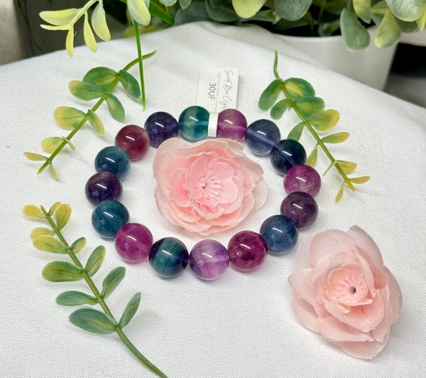 Unicorn fluorite bracelet. 12.5mm beads and guts size 7” wrist. Can be resized