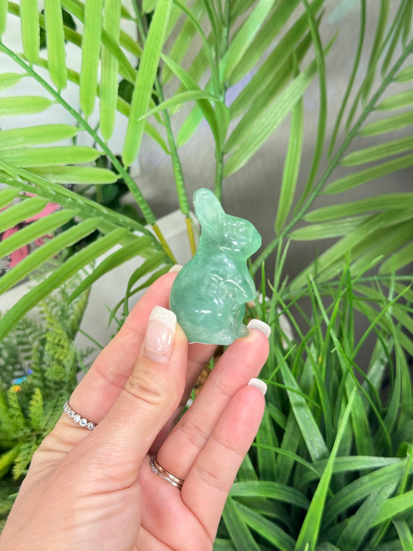 Green fluorite bunny carving