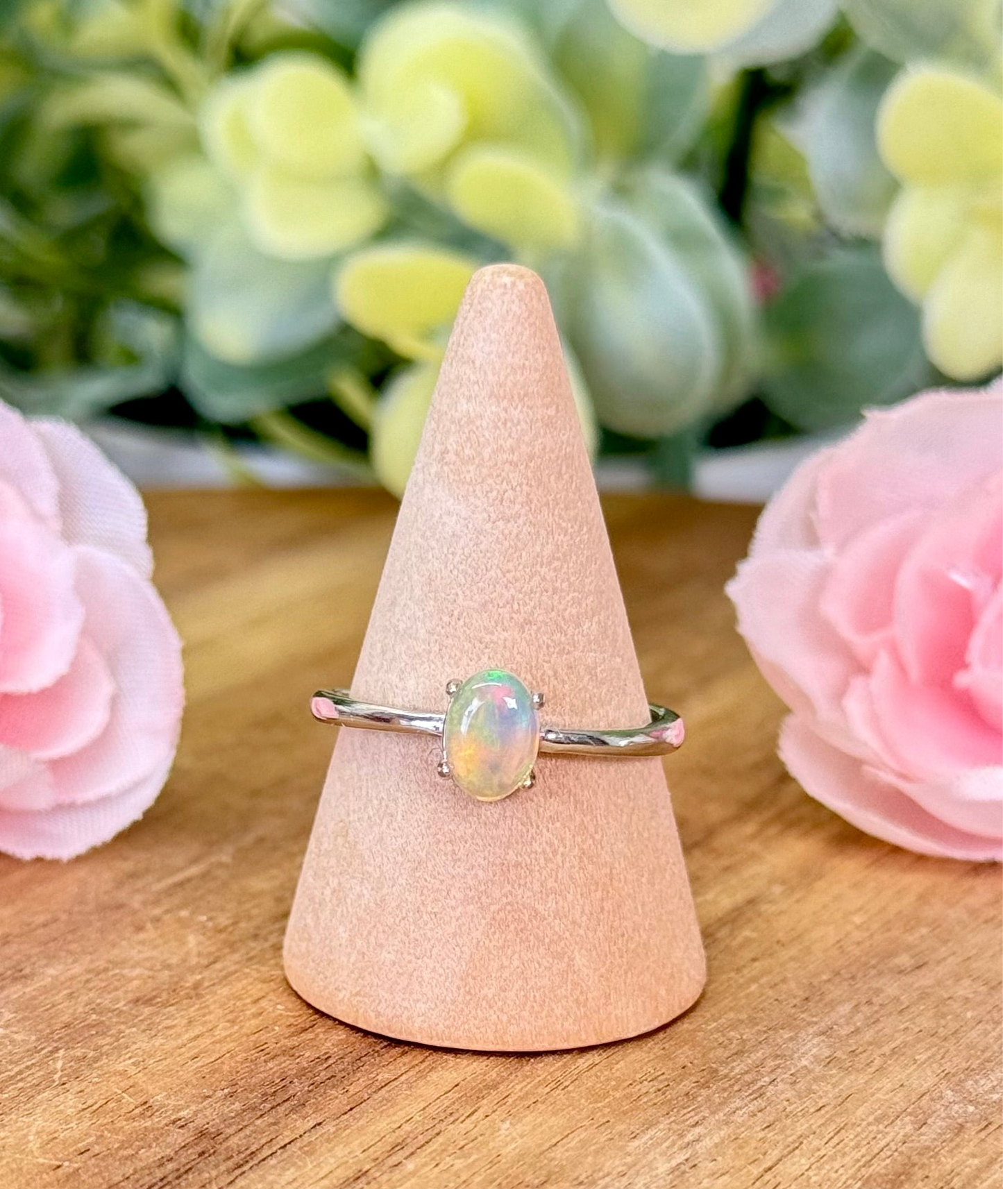 Opal ring. S925 plated copper and adjustable