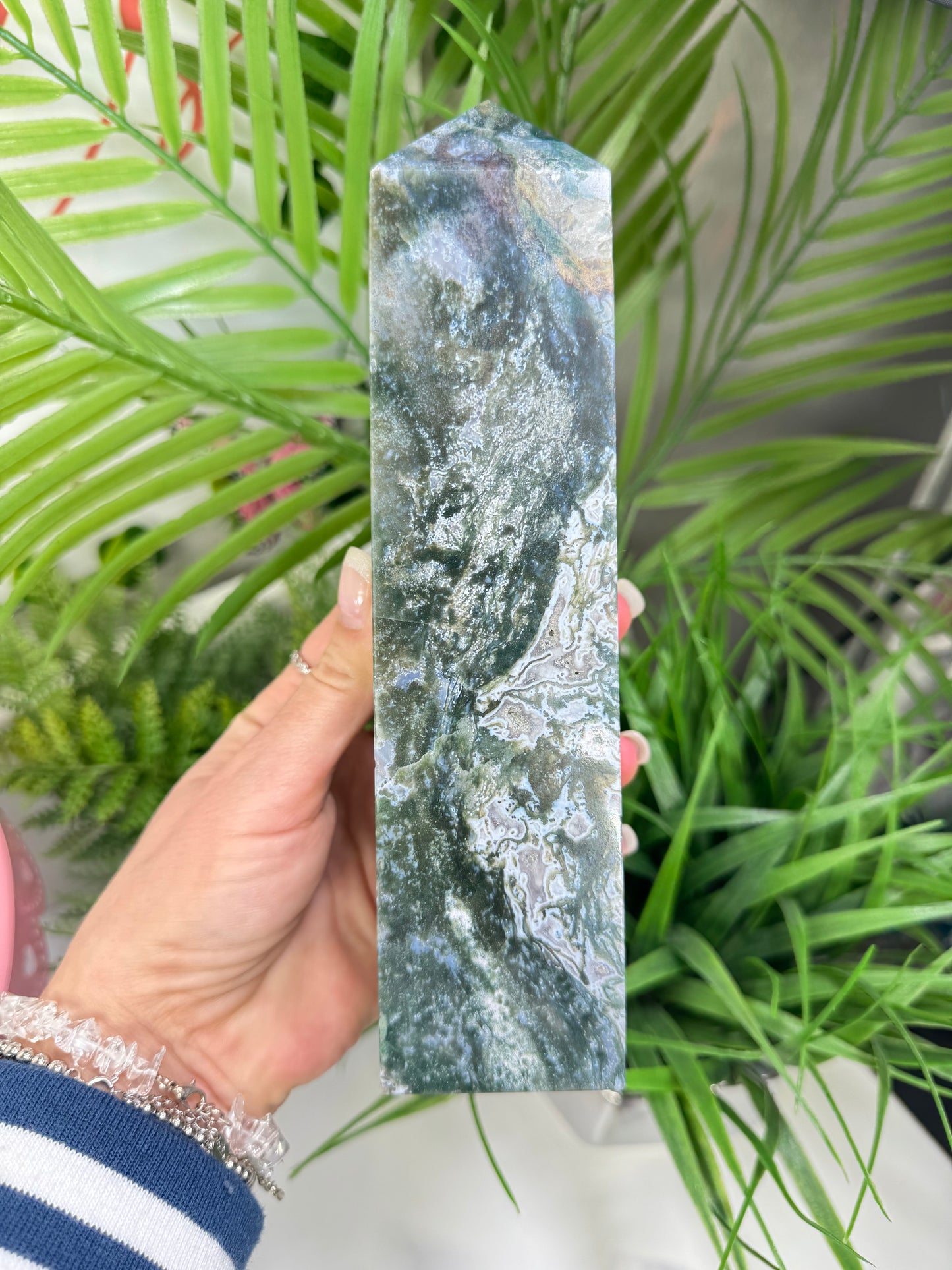 XL moss agate tower