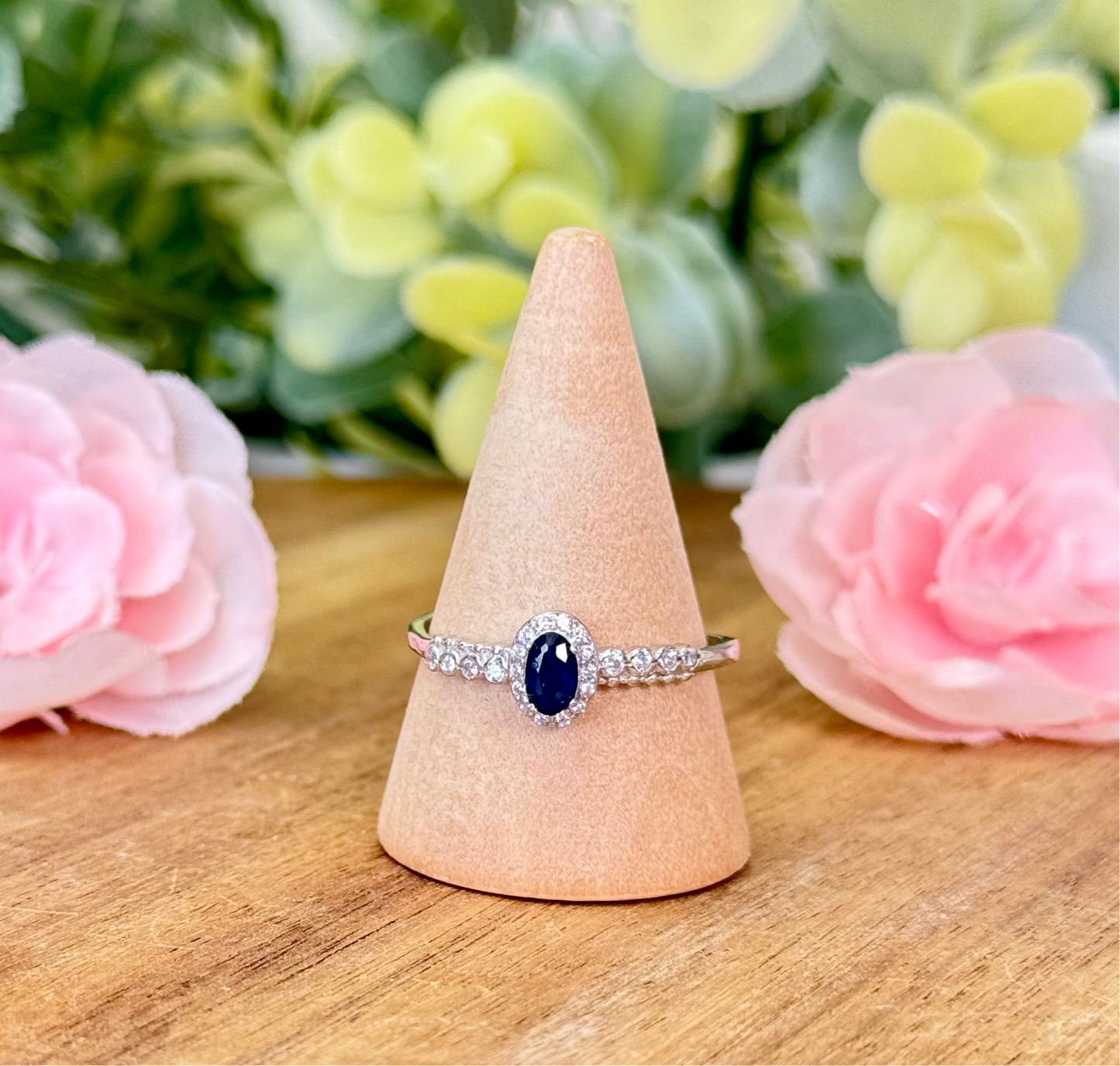 Dainty sapphire ring. S925 sterling silver and adjustable