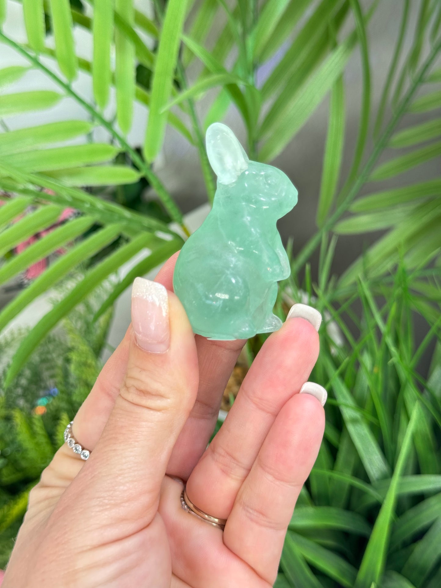 Green fluorite bunny carving