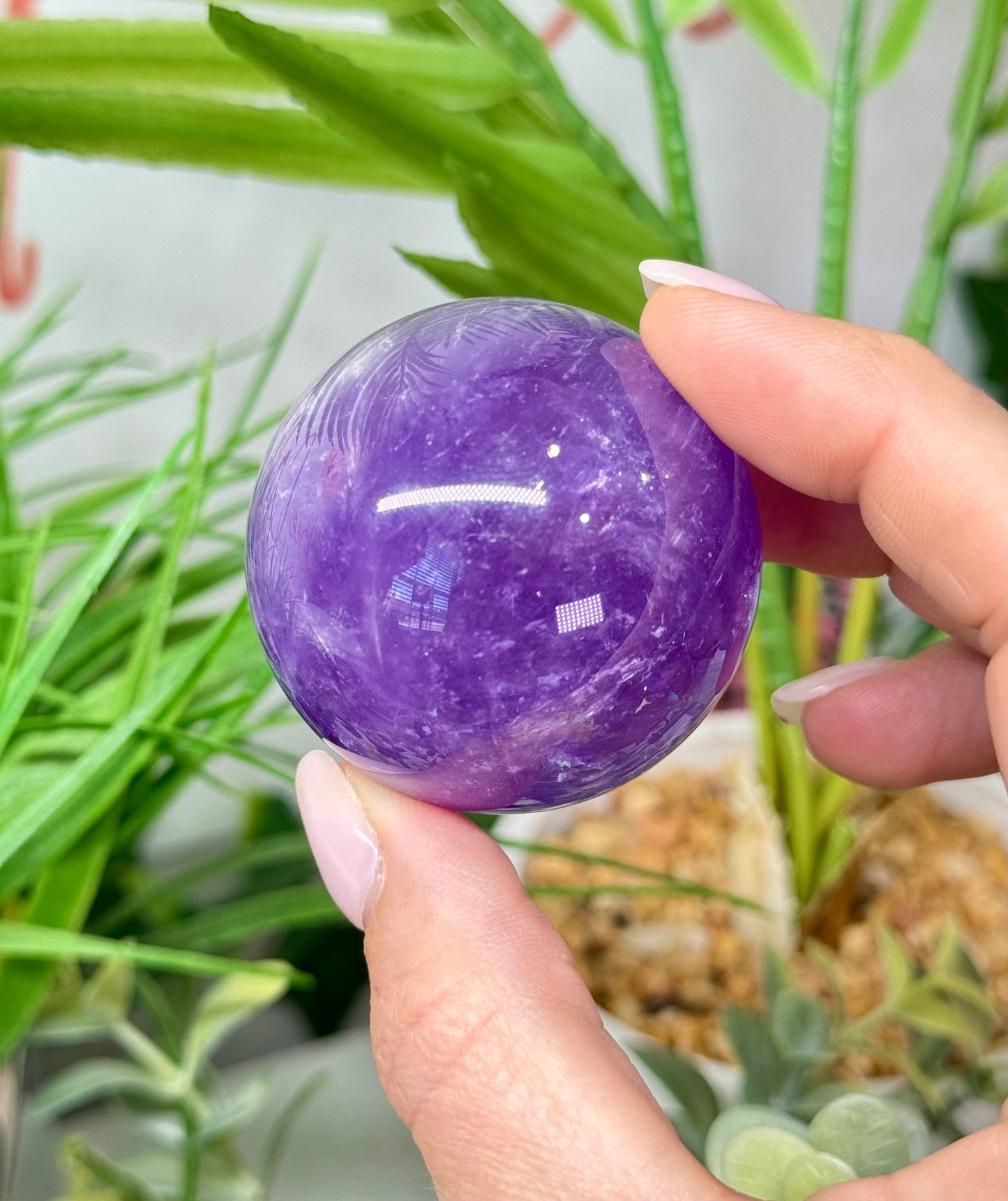 Beautiful amethyst sphere. 46.5mm and will include a sphere stand. *see attached photos for back lighting