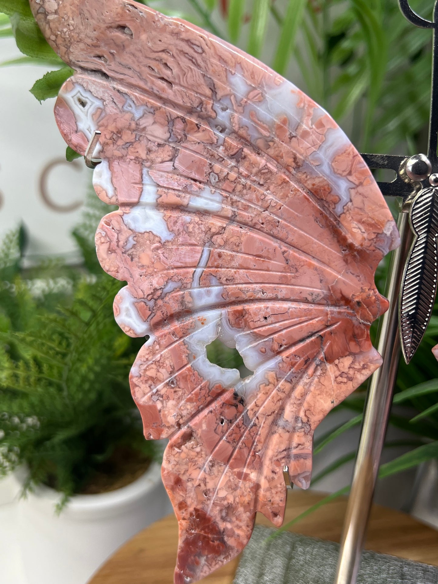 XL pink agate butterfly wings with stand included