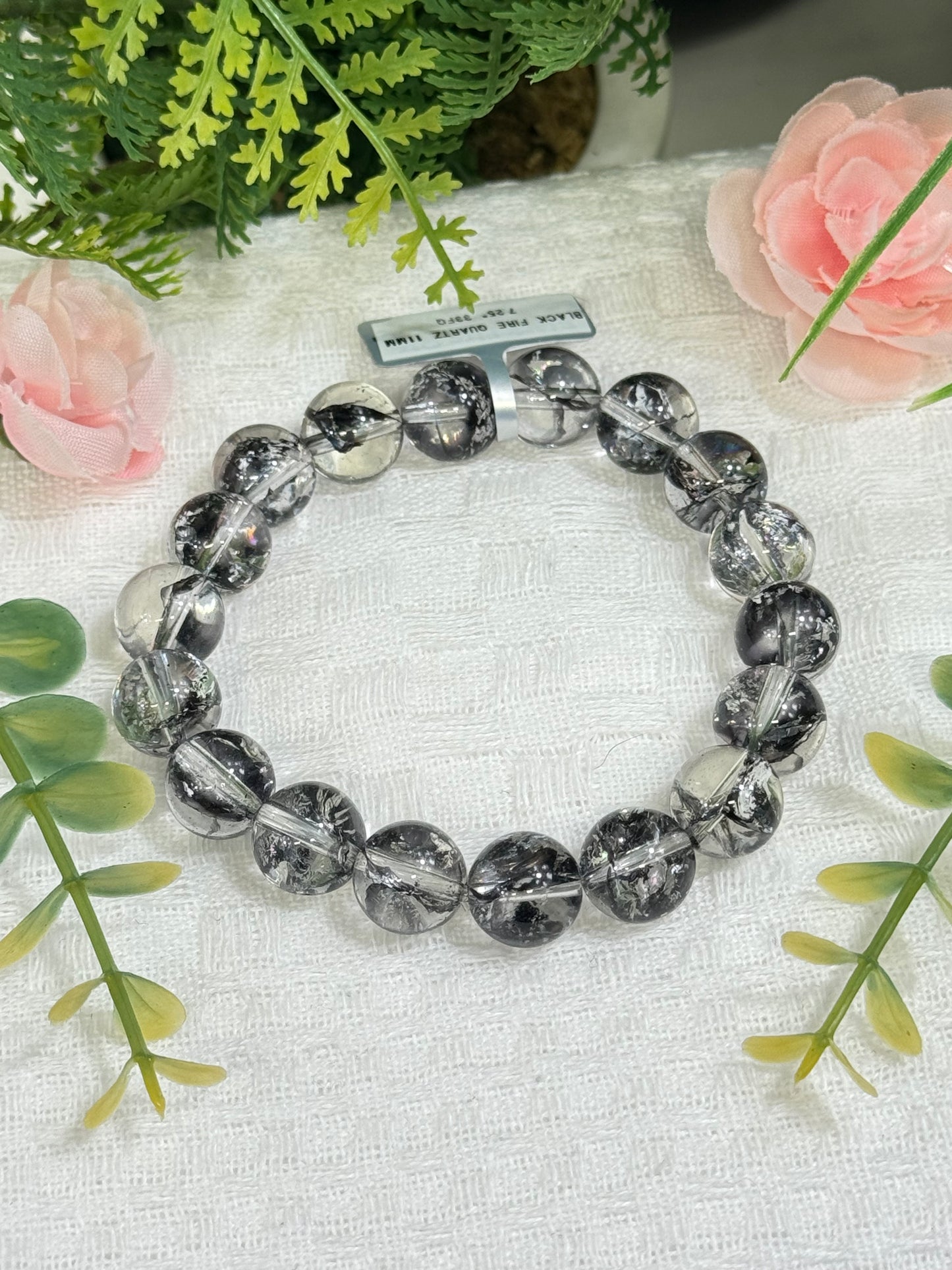 HQ black fire Quartz bracelet 9mm beads