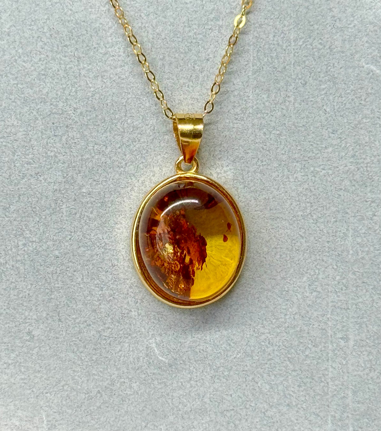 Flower Amber necklace. Gold plated S925 sterling silver with 18” chain