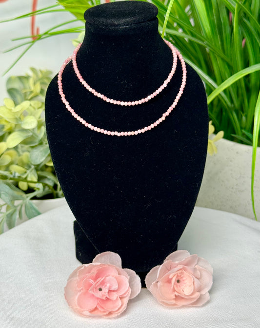 Pink opal faceted beaded necklace. Adjustable size 16-18.5” with silver plated copper chain