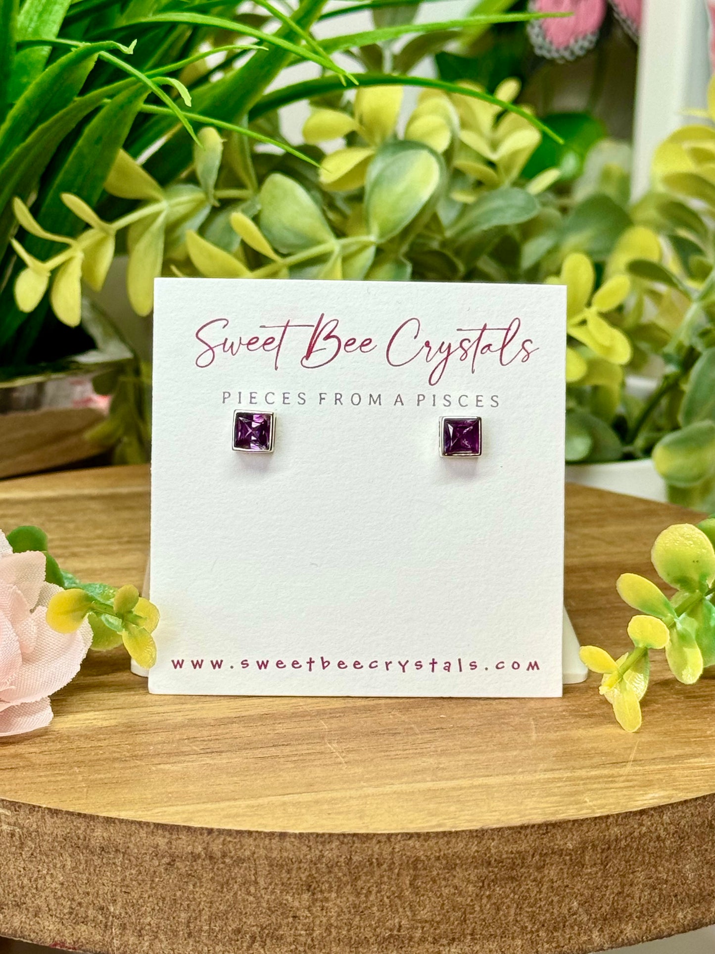 Amethyst cube earrings s925 sterling silver with silicon earring backs