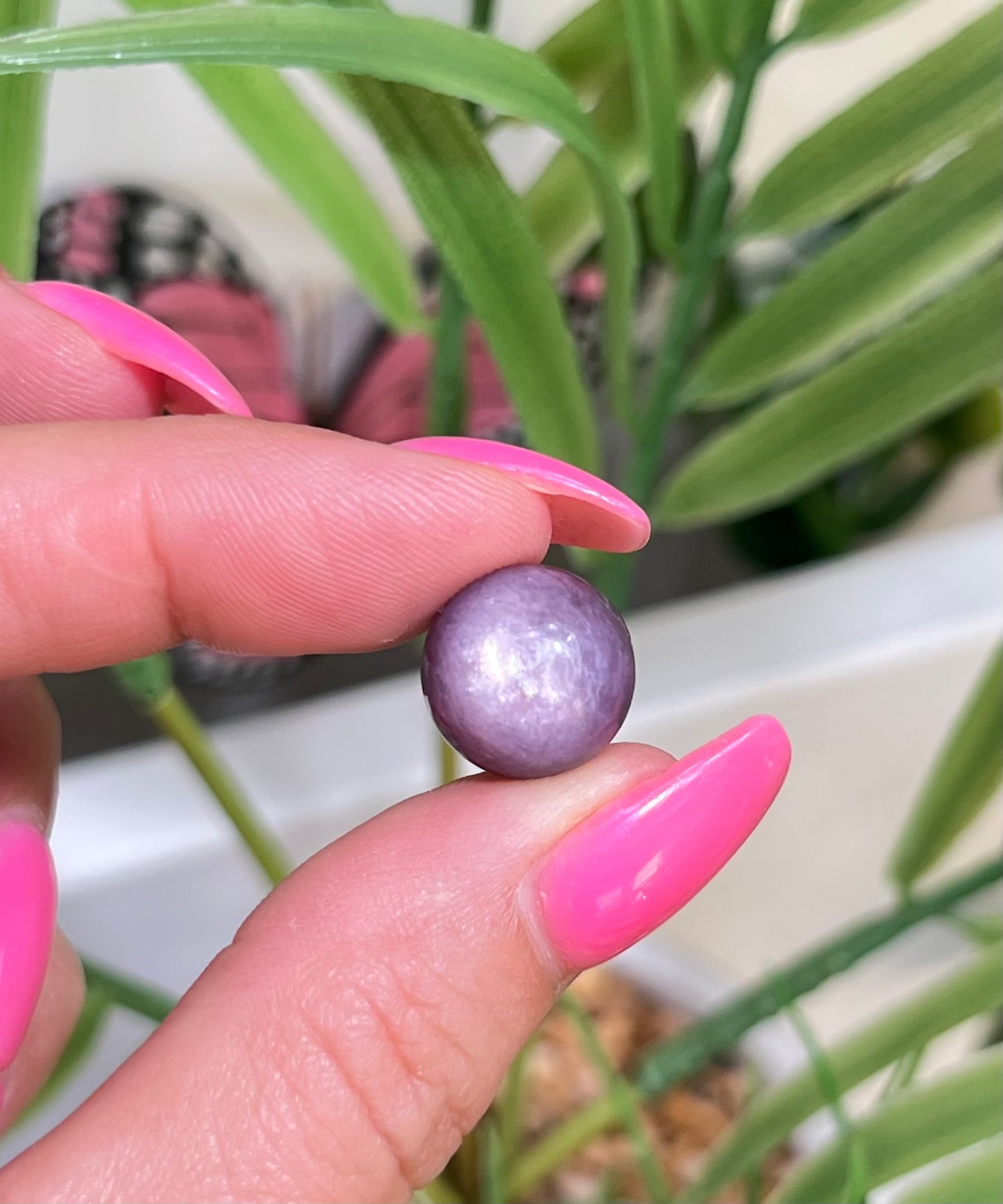 Mini purple mica/gem lepidolite sphere with mini crown stand included