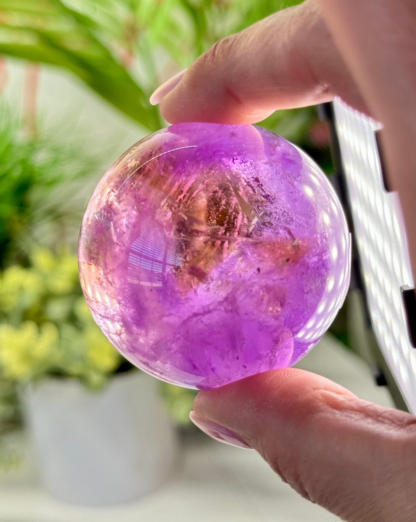 Beautiful ametrine sphere. 49mm and will include a sphere stand. *see attached photos for back lighting