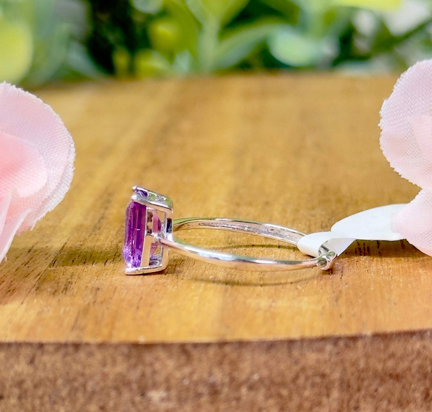 Emerald cut amethyst ring. S925 sterling silver and adjustable size 4-10