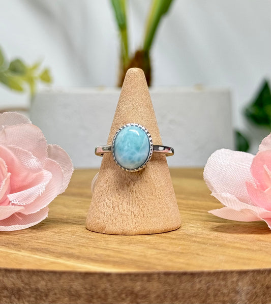 Larimar ring. Silver plated copper and adjustable to fit size 5-10