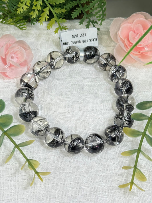 HQ black fire Quartz bracelet 9mm beads