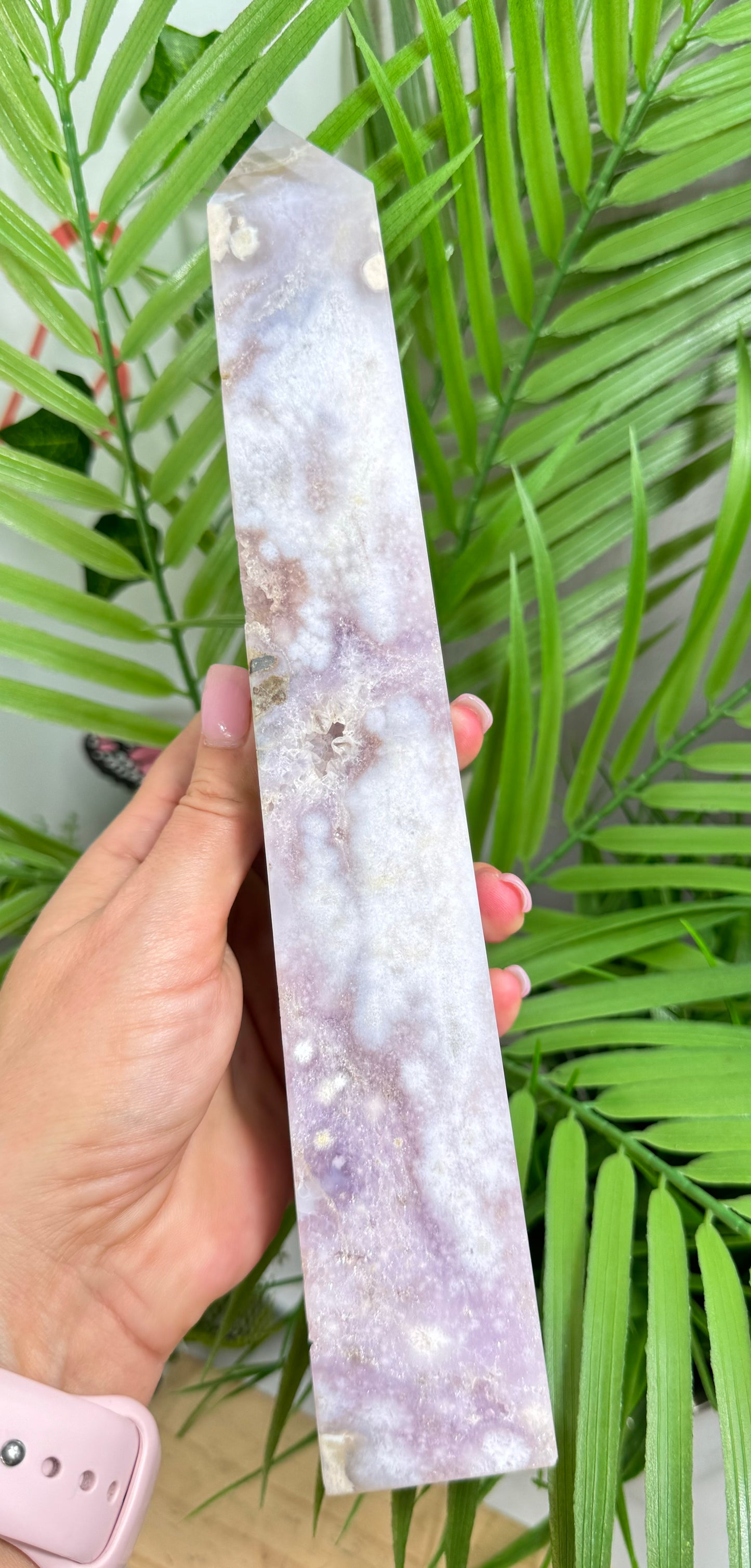 XL Pink amethyst X flower agate tower