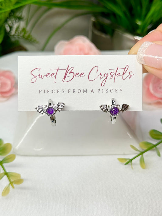 Amethyst bat biggie style earrings s925 sterling silver comes with silicone backs