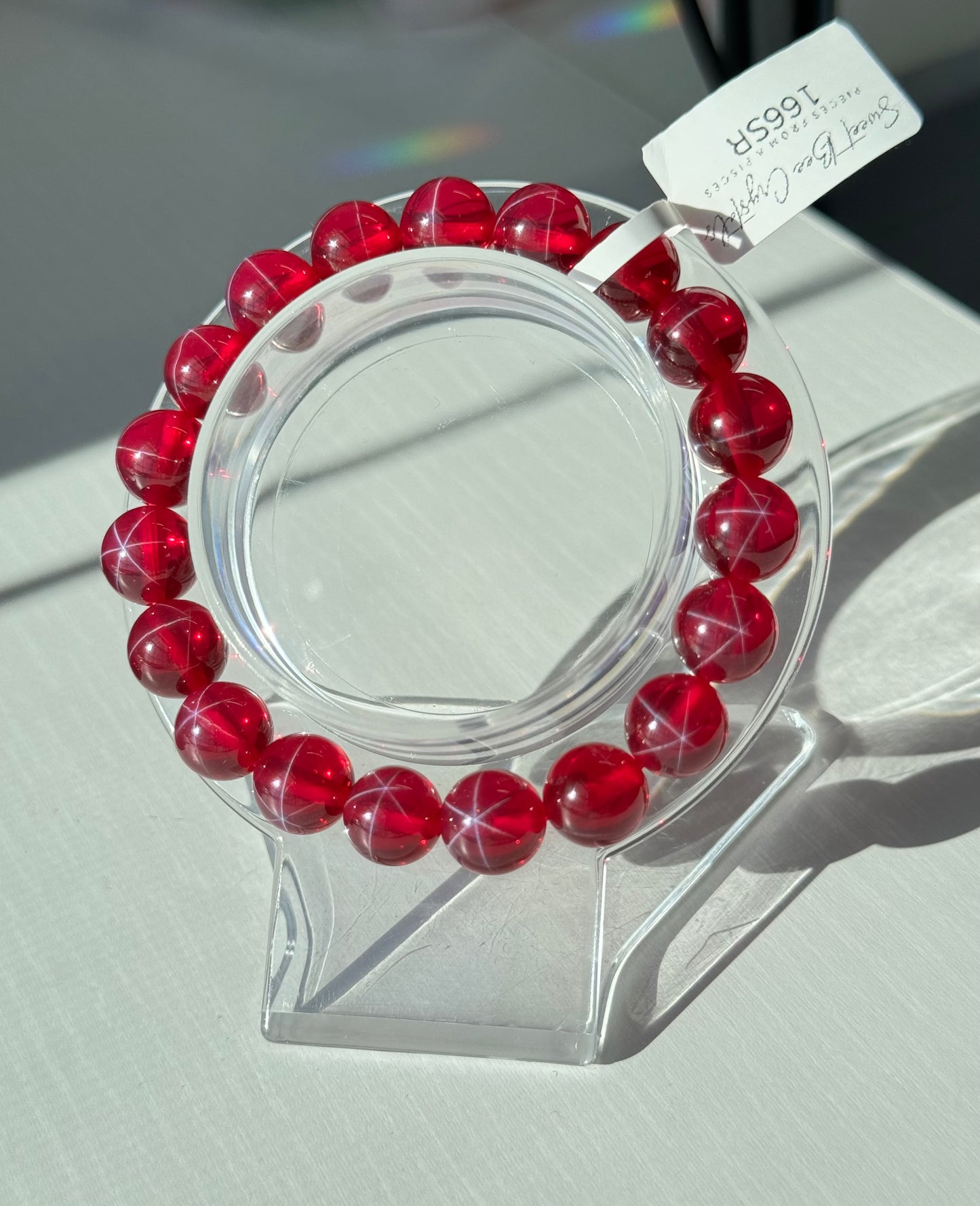 Lab created 6 star point Ruby bracelets. 10mm and 6mm available. Please select bead size from options