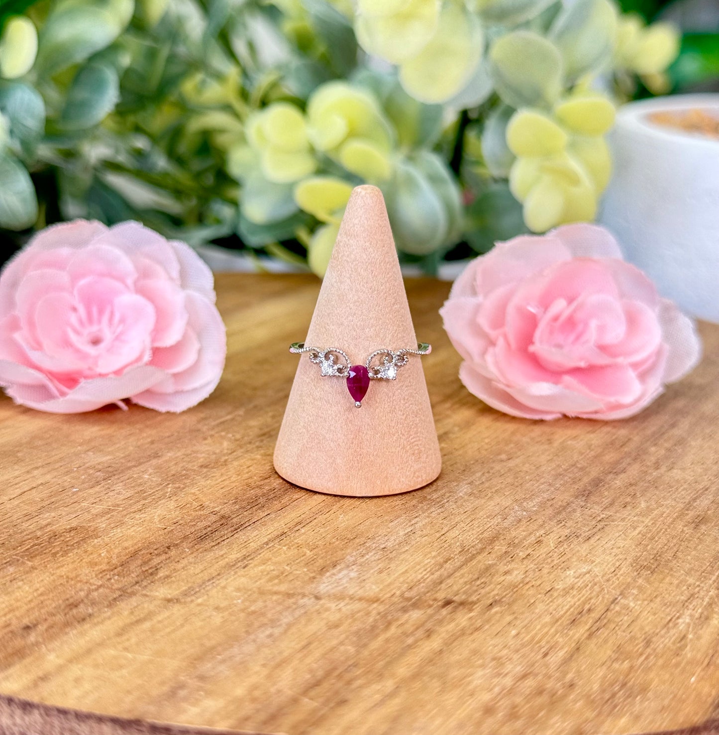 Dainty Ruby ring (UV reactive) *see pics. S925 plated copper and adjustable