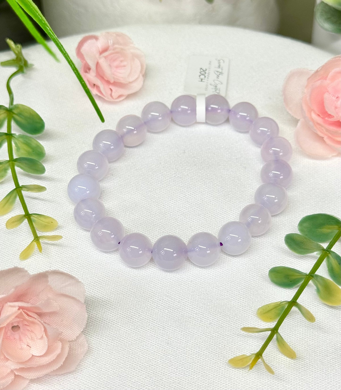 Lavender chalcedony bracelet. 10.3mm beads and fits wrist size 7”