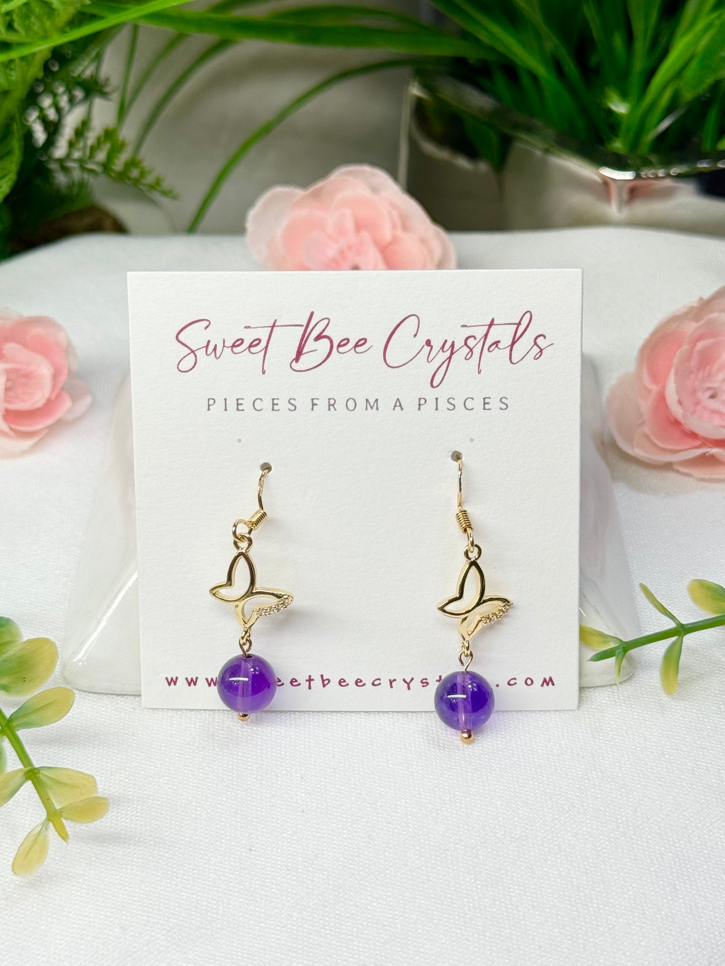 Amethyst dangle earrings gold plated s925 sterling silver comes with silicone backs