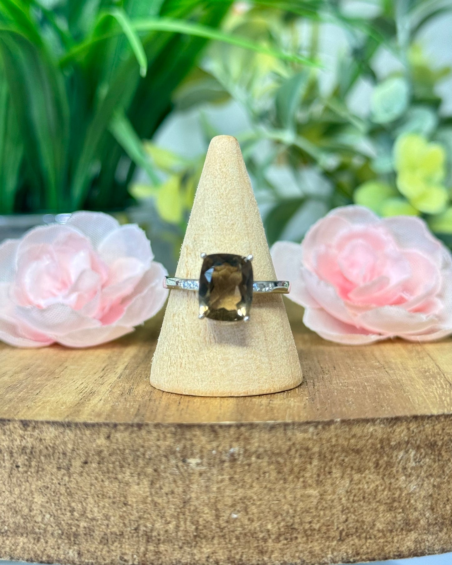 Smokey Quartz faceted ring. S925 plated copper and adjustable