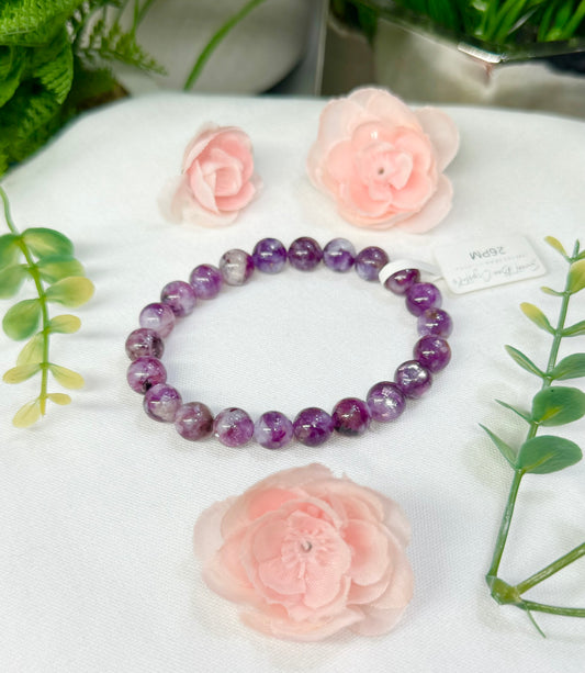 Purple muscovite bracelet 8mm beads fits size 7” wrist