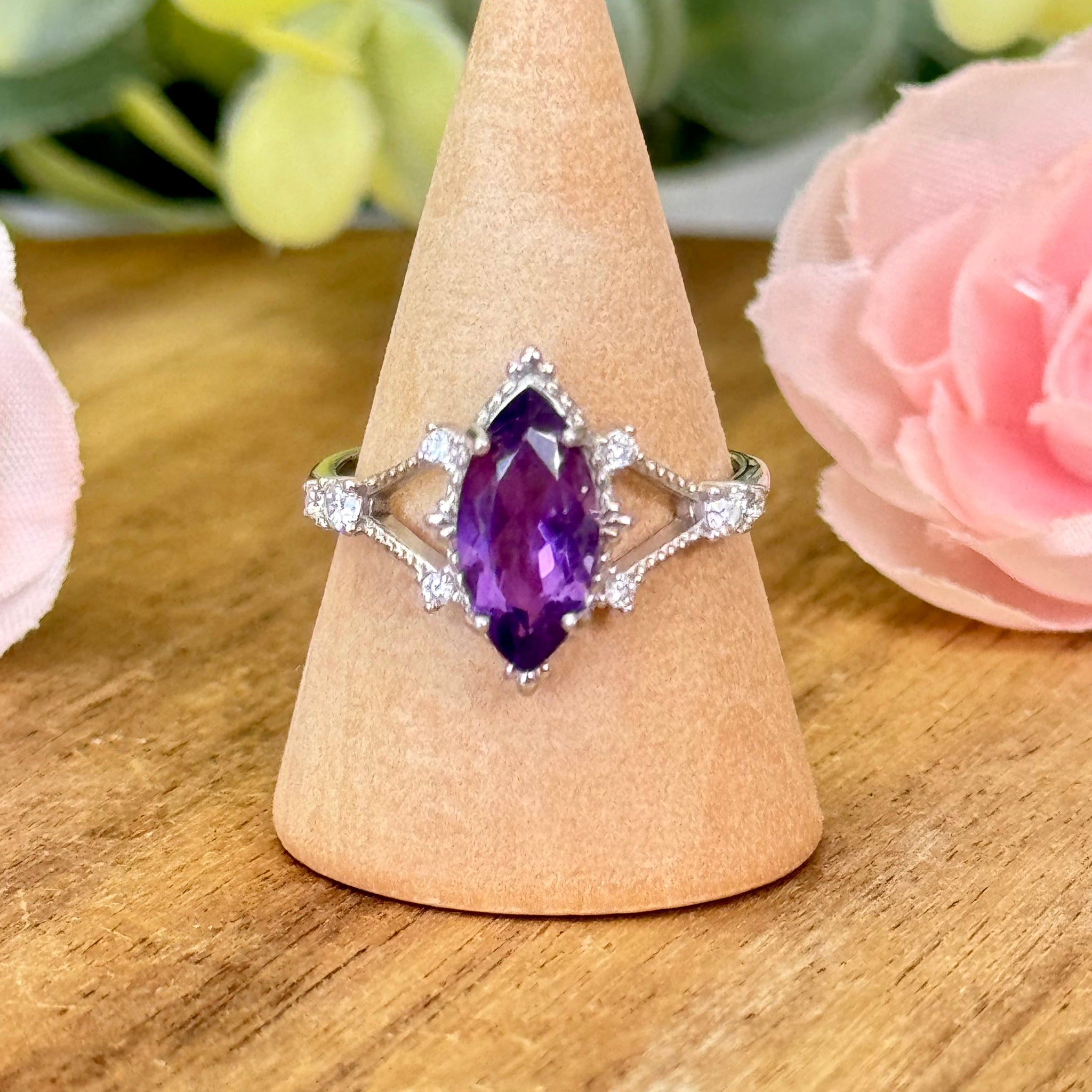 Gorgeous marquis amethyst ring. S925 sterling silver and adjustable