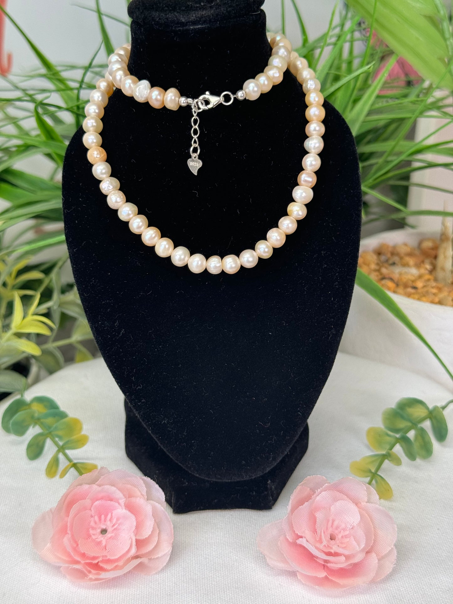 Freshwater pearl necklace. Size 16”-16.5” adjustable sterling silver hardware