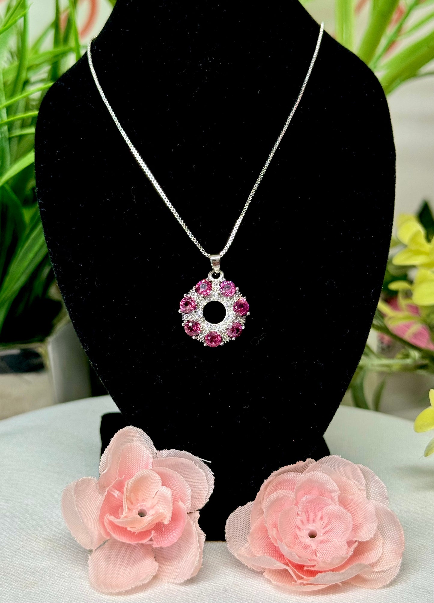 Purple garnet necklace. S925 plated copper with 18” and under adjustable pull-clasp chain