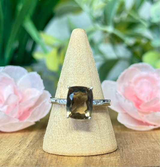 Smokey Quartz faceted ring. S925 plated copper and adjustable