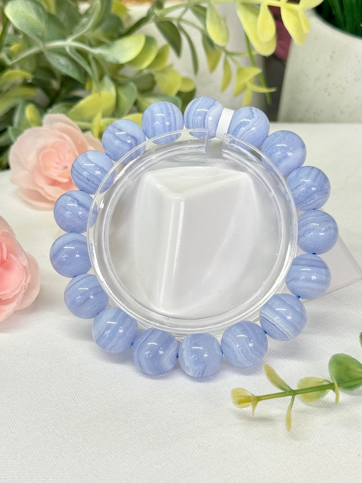 High quality blue lace agate bracelet. 12mm beads. Size 7” can be resized