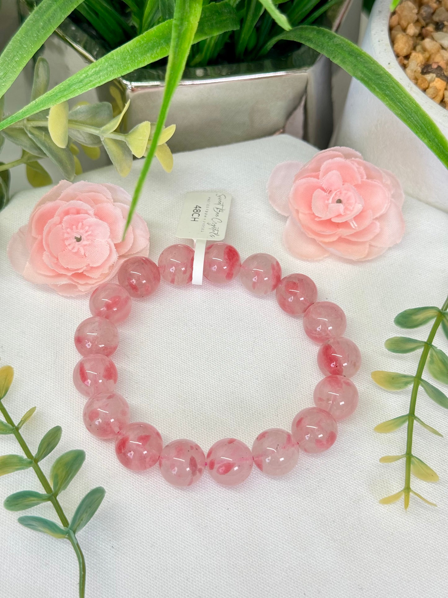 Cherry rhodonite bracelet. 12mm beads. Fits size 7.5” wrist. Can be resized, please see description