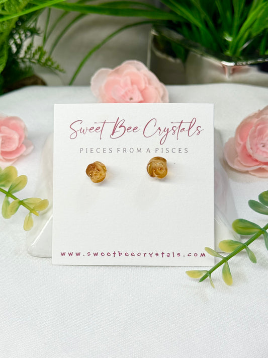 Brazilian citrine rose stud earrings s925 sterling silver comes with silicone backs