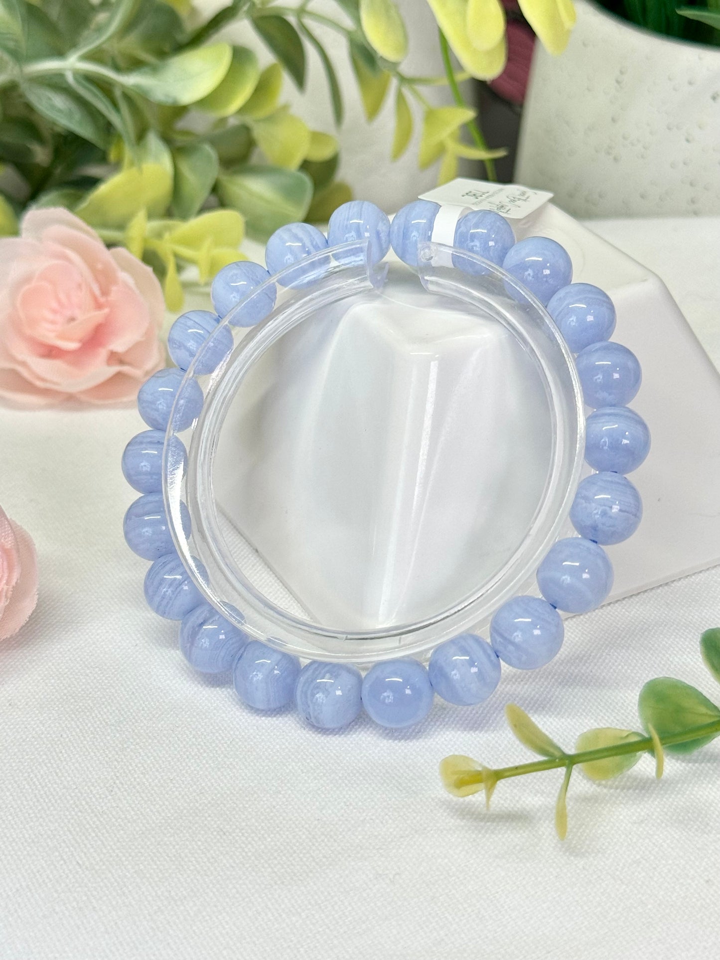 High quality blue lace agate bracelet. 9.1 mm beads. Size 7” can be resized